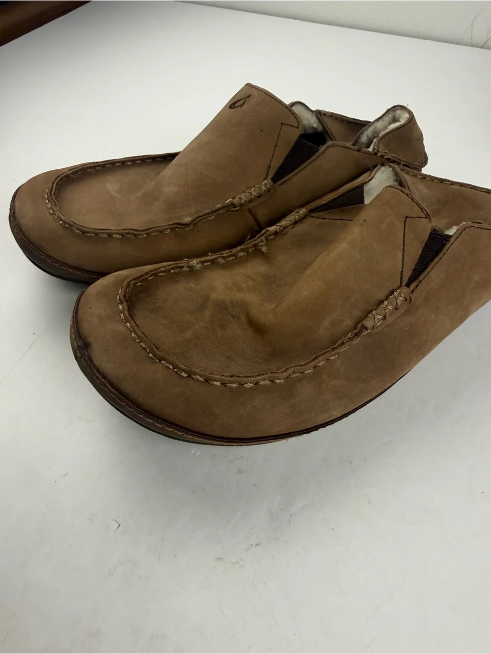 Olukai Mens 12 Moloa Brown Leather Slipper Slip On SEE ALL.